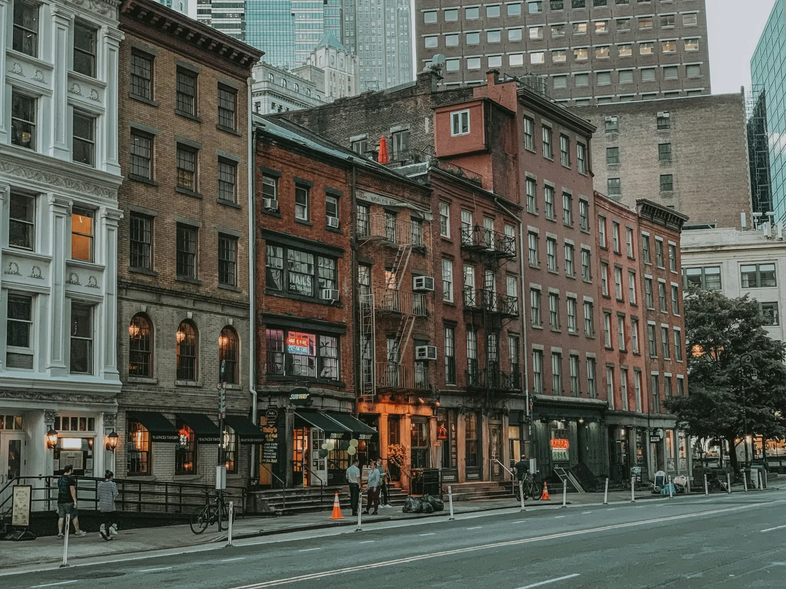 Historic brick buildings on a Lower Manhattan street